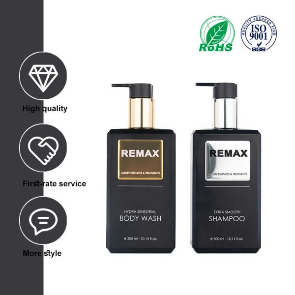 300ml black rectangle smooth with black pump for shampoo lotion bottle