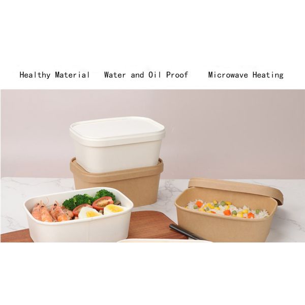 Custom Disposable Biodegradable Paper Bowl Heatable Kraft Waterproof Packaging Food Container Lunch Box