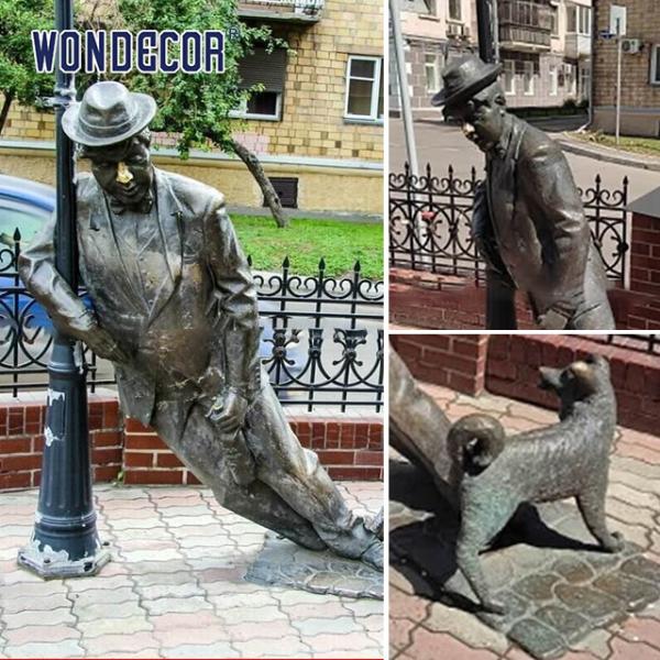 Наружные уличные медные садовые скульптуры Искусство Пьяница, опирающаяся на уличную лампу
