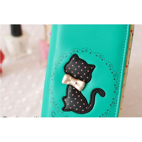 New Korean cute cat print bow candy-colored Japanese girls wave point zipper long wallet