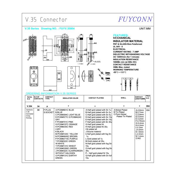 Мужской корпус для скрещивания V35 соединитель ISO 9001 UL-Approved PBT + стекловолокно