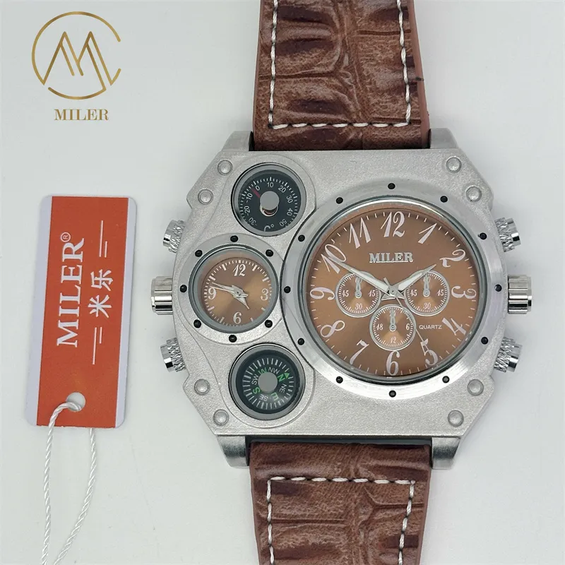 Miler ML777 Horloge à quartz imperméable avec étui en cuir 14 cm