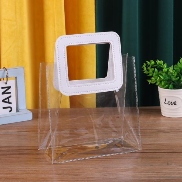 Leather Handle PVC Clear Transparent Tote Bag for Customized Logo Gift Packaging