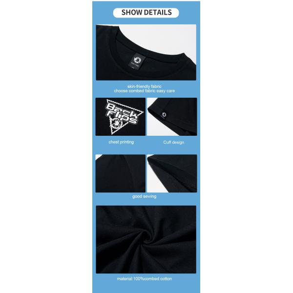 White and Black 100% Cotton Men's T-Shirts Custom Printing Knitted Weaving Method