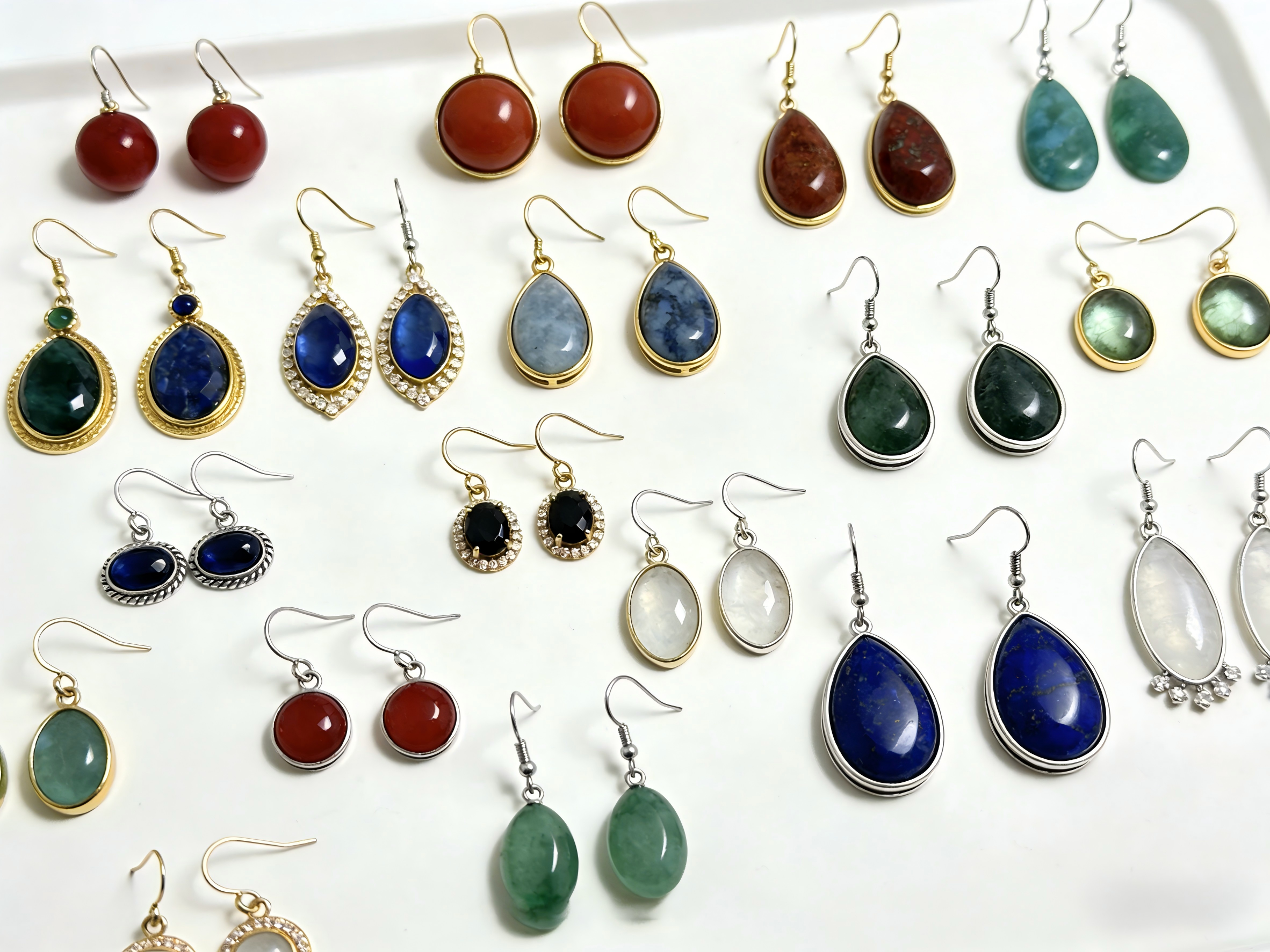 Natural Jasper Stone Earrings Composite Teardrop Drop Earrings Customizable