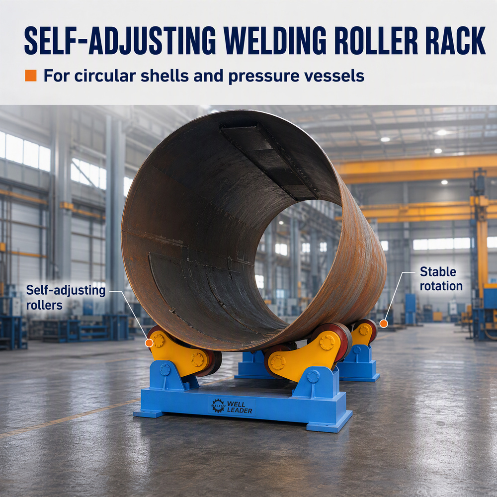 Self-Adjusting Welding Roller Rack, Automatic Alignment Rotator for Circular Shells and Pressure Vessel Welding