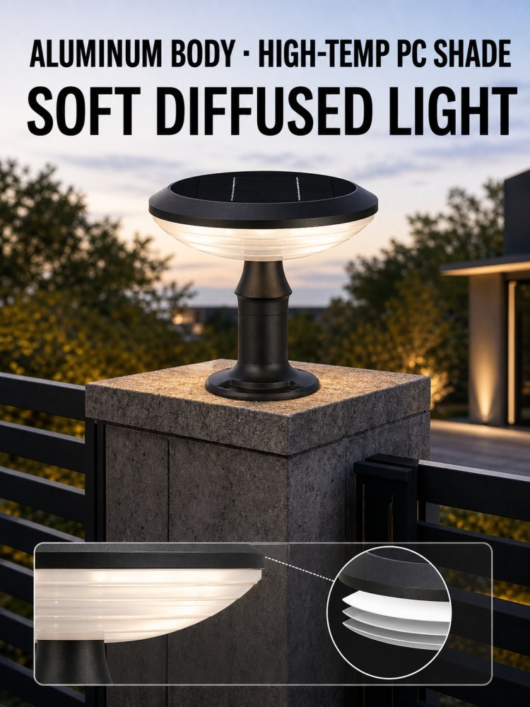 5W 380LM Full Moon Round 	Solar Post Top Lights Architectural Lighting Solar Pillar Light