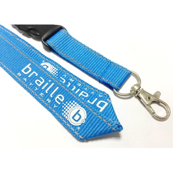 Polyester Blue Reflective Personalised Lanyards White Logo Safety Buckle Metal Hook