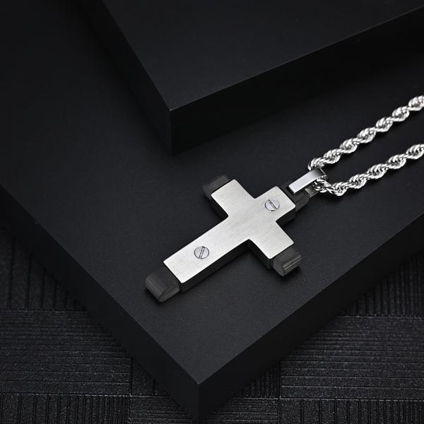 Collier de croix pour homme Collier de croix pour homme en argent or noir en acier inoxydable Collier de croix pendant pour homme bijoux pour femmes 16-24 pouces