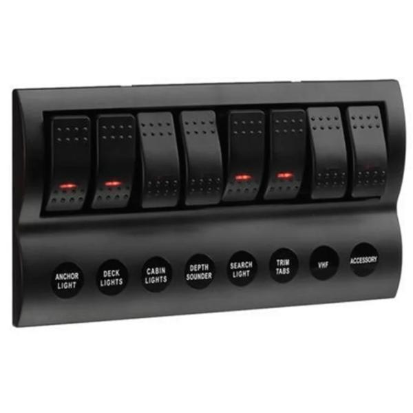 Marine Boat Splashproof Switch Panel 8 Gang With Led Indicator Rocker Auto Fuses