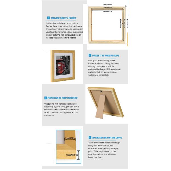 Plain Color Wooden Picture Frame Unfinished Pine for Custom Color Photo Frame