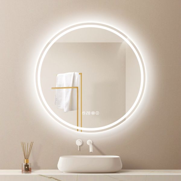 Modern Anti-Fog LED Light Touch Switch Wall-Mounted Luxury Mirror for Bathroom Decoration for Hotels Apartments Villas IP44