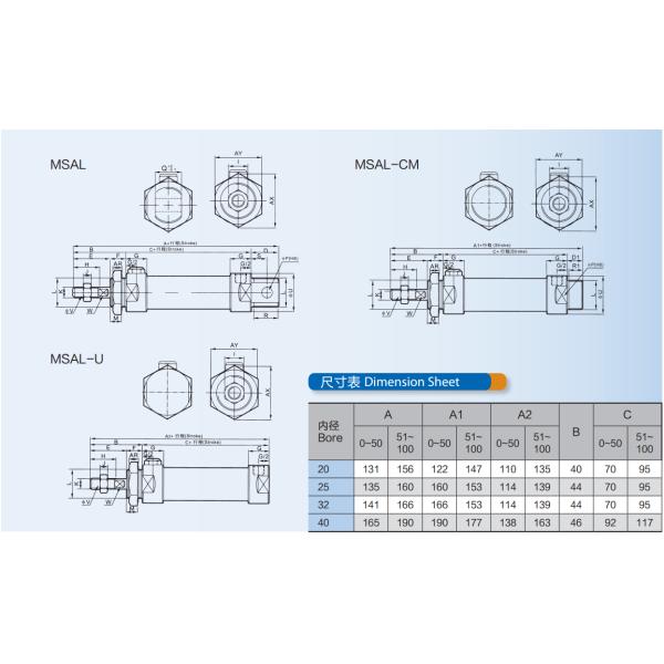 Мини серии МАЛ пневматического привода алюминиевого сплава размера миниатюрные с регулируют ход