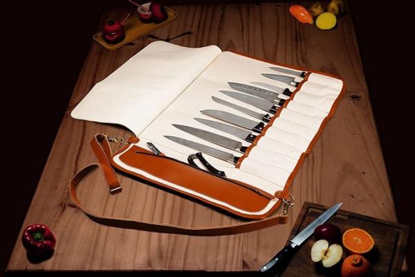 Pocket Knife Storage Bag Vegan Leather Small Chef'S  Carrier 17x7.5x1.5