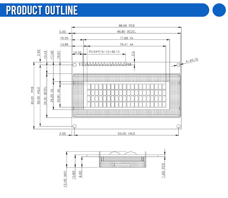 Russian Gray Film 2004K Character LCD 16PIN Interface Module ST7066U Liquid Crystal Display