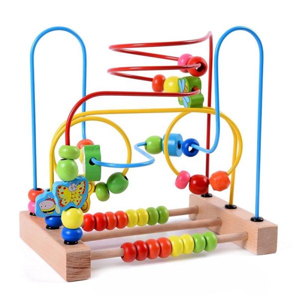 Wooden Early Educational Toys Circle First Bead Coaster Maze For Kids