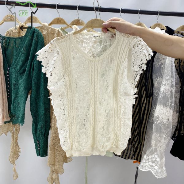 Women Second Hand Summer Floral Top Hollow Print Loose Slim Fit Casual Mixed Sizes