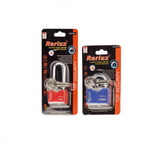 Rarlux 40mm Short Shackle Colorful Safety  Padlock  Plastic Cover Rhombic Chrome Plated Iron Padlock