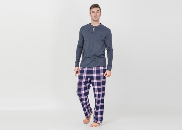 Trendy Mens Jersey Pyjamas Long Sleeves Tee And Woven Yarn Dyed Flannel Long Pants