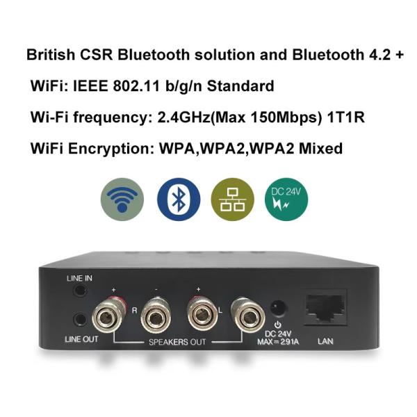 Multi Room Multi Zone Wireless Audio Amplifier Bluetooth WiFi Stereo Amplifier Receivers 24bit 192 KHz 2.4G