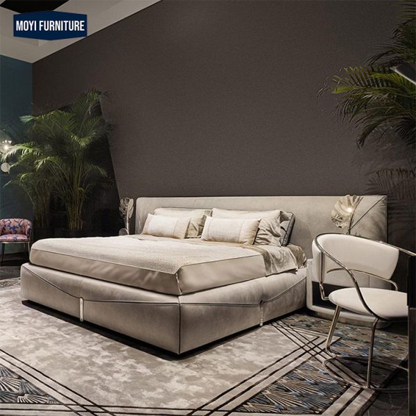 Synthetic Leather Upholstery Material Modern Super King Size Leather Bed Frame Customized Color Platform Bed Design