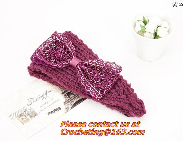 Embroidery bowknot Women's Knitted Head wrap Knitting wool crochet headband women cable