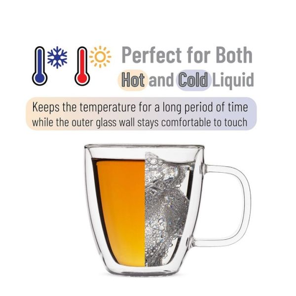 Double Wall Glass Cup with 250ml 350ml 450ml Capacity High Borosilicate Glass for Hot and Cold Beverages