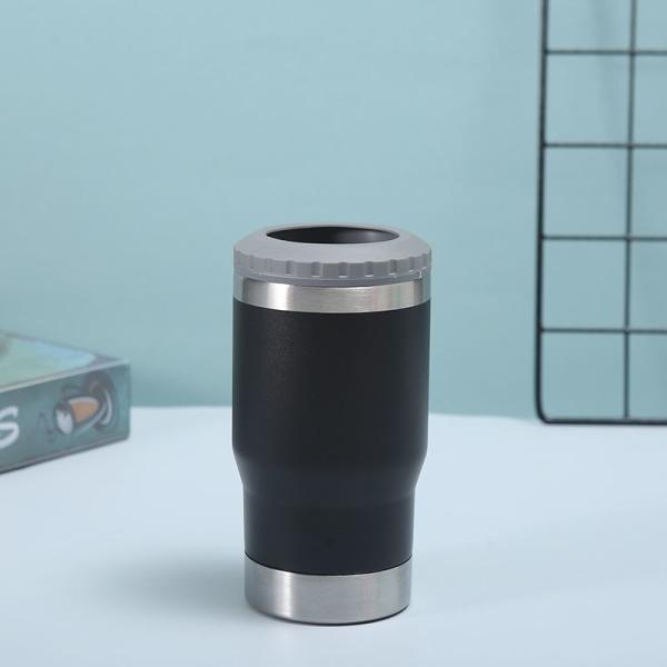 Stylish 360ml Personalized Insulated Beer Can Holder Double Wall Stainless Steel Vacuum Cup With 2 Lids 4 In 1 Design Food Grade Eco Friendly