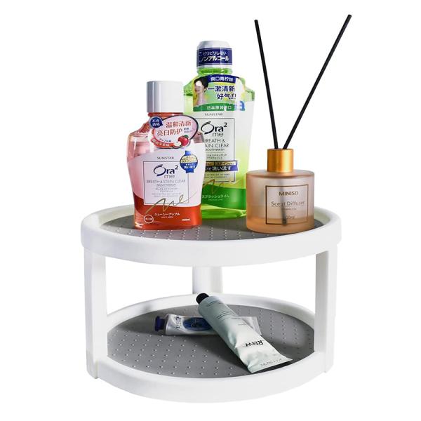 2 Layers Kitchen Spices Rotating Storage Rack for Easy Access to Spices and Toiletries