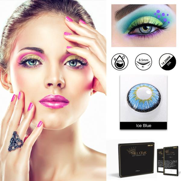 ODM Natural Looking colored 3Tone Blue Eye Contact Lenses Non Prescription Yearly