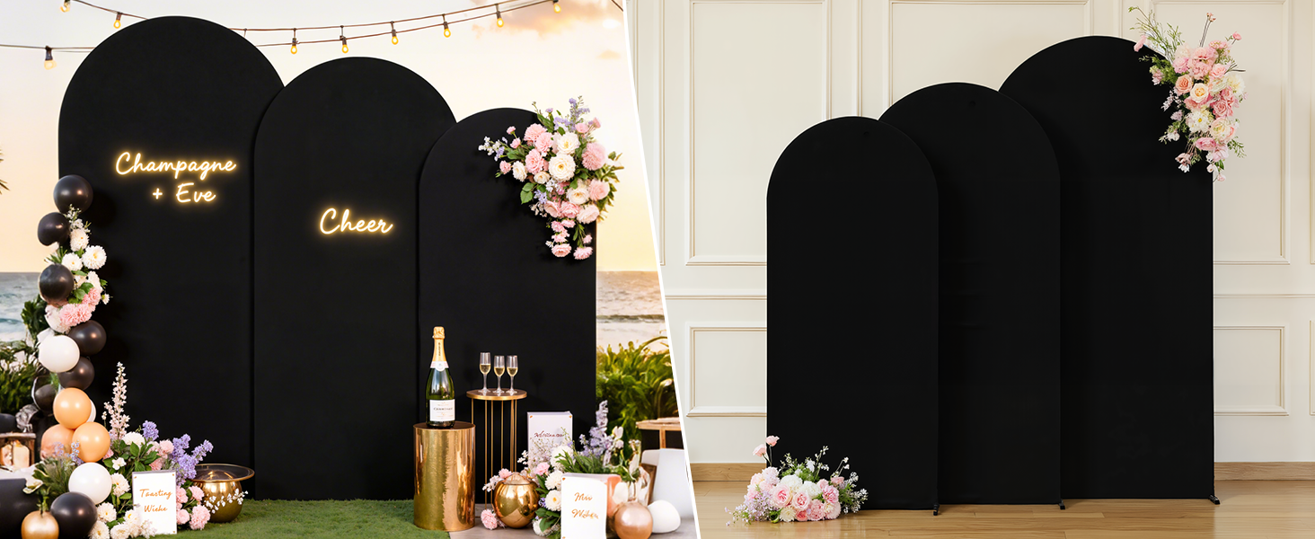 3 Piece Black Arch Covers Set, Arch Backdrop Cover Spandex Wedding Arch Stand Covers