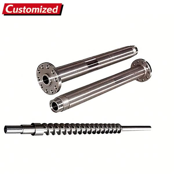 Vis et fourreau bimétalliques jumelés personnalisés pour machine de moulage par injection, extrudeuse de matériaux LDPE et PVC avec conception conique