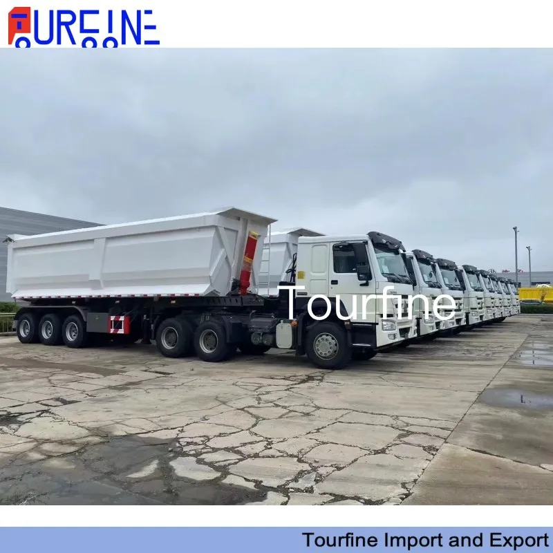 Tri Axle 40 Ton Rear Dump Semi Trailer For Sand Stone Aggregate Transportation