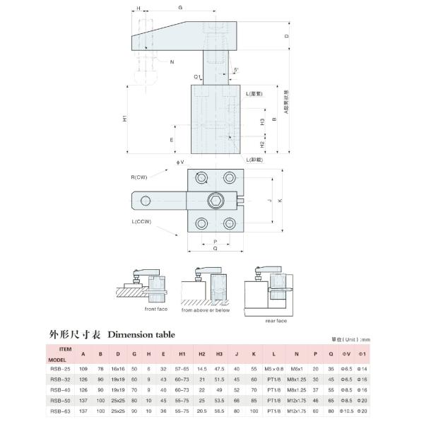 RSB Swing Cylinder Clamps Block Version Sensor Switch High Clamping Force
