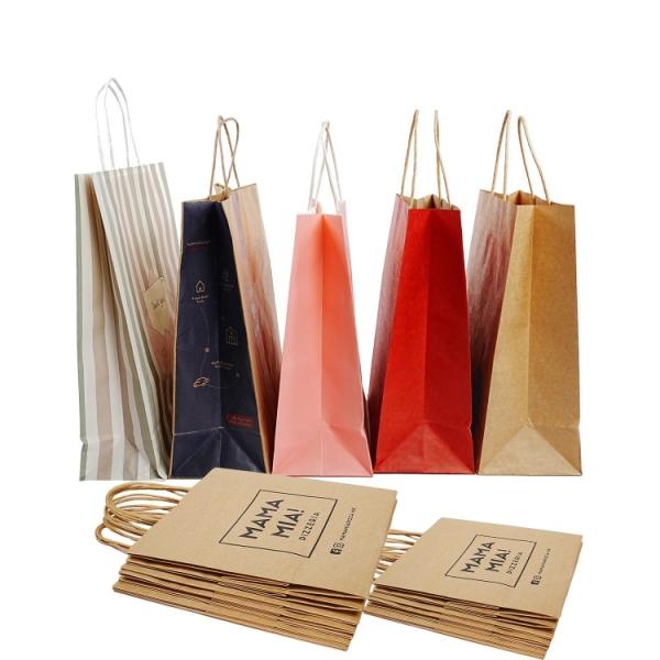 Customized logo for paper bags recyclable brown kraft paper food shopping tote paper bags