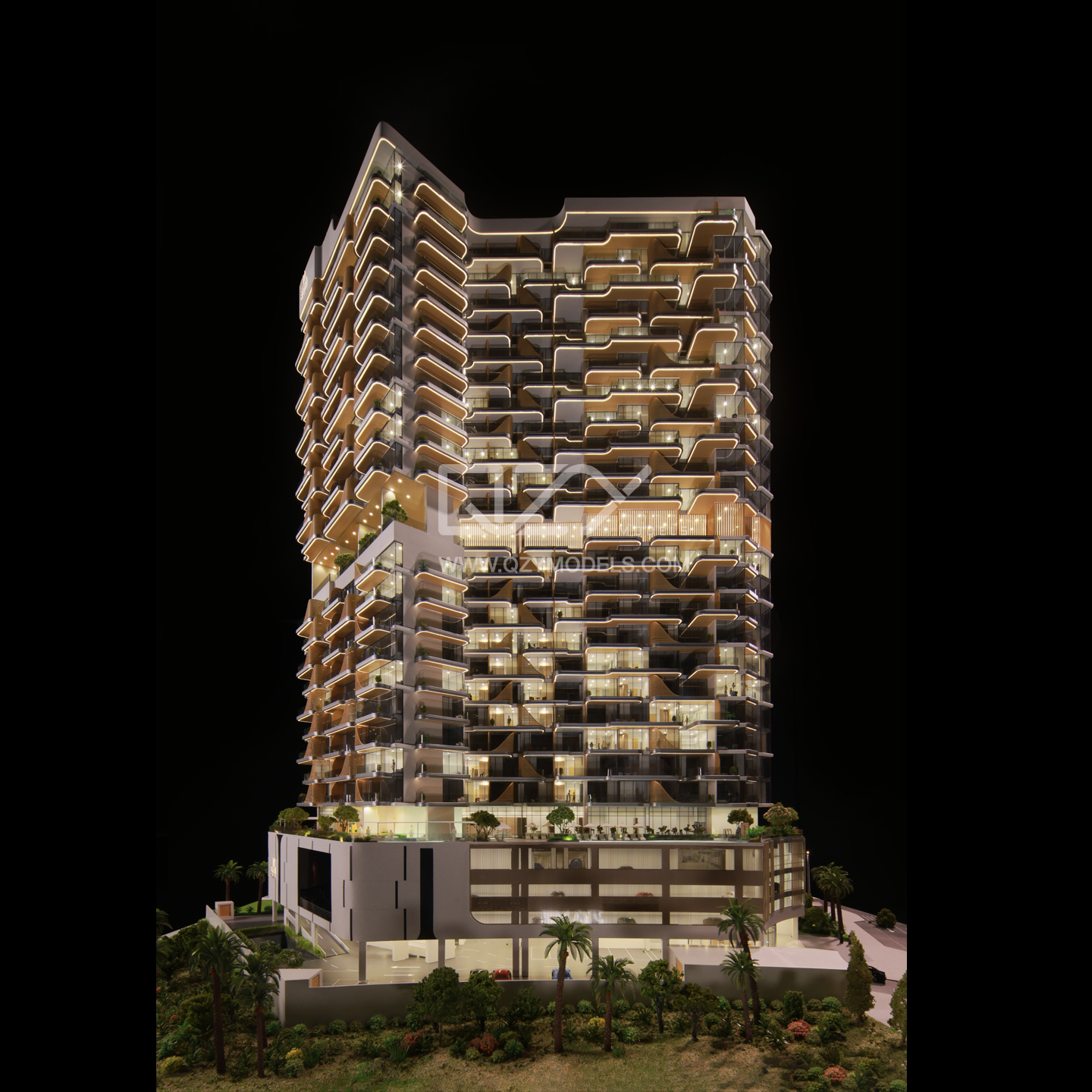 1:75 Scale MAJAN Apartment Tower Architectural Model with 4000K Warm White Light and Handmade Craftsmanship