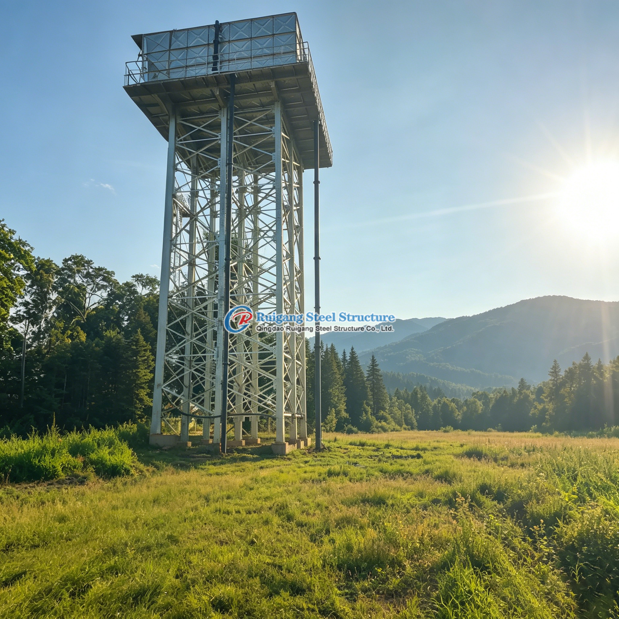Pressed Steel Water Tank Tower With 8m High Steel Tower Water Tank Holder