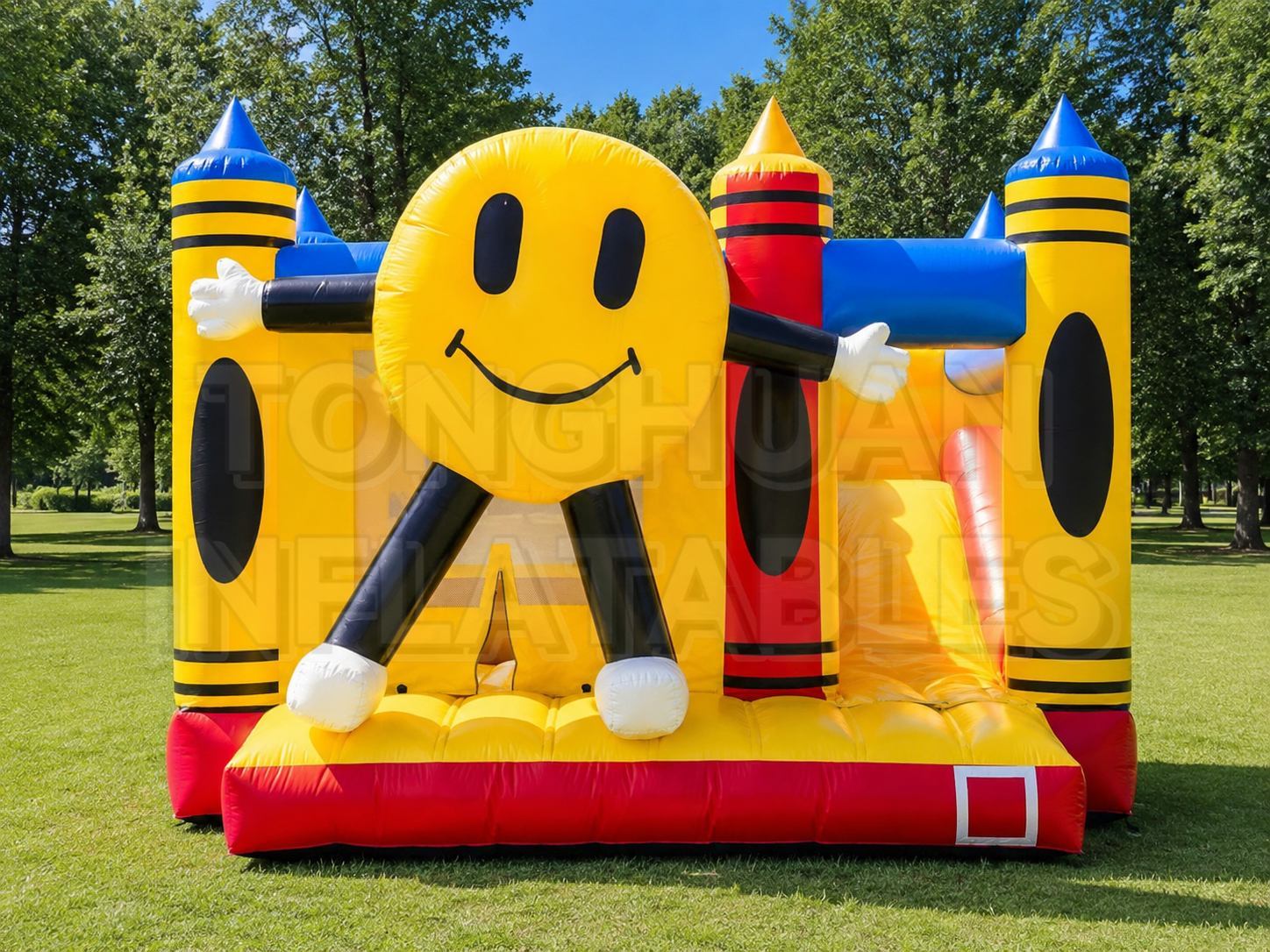 Custom Inflatable Bounce House with Slide and Smiley Theme for Children Events Parks and Commercial Projects