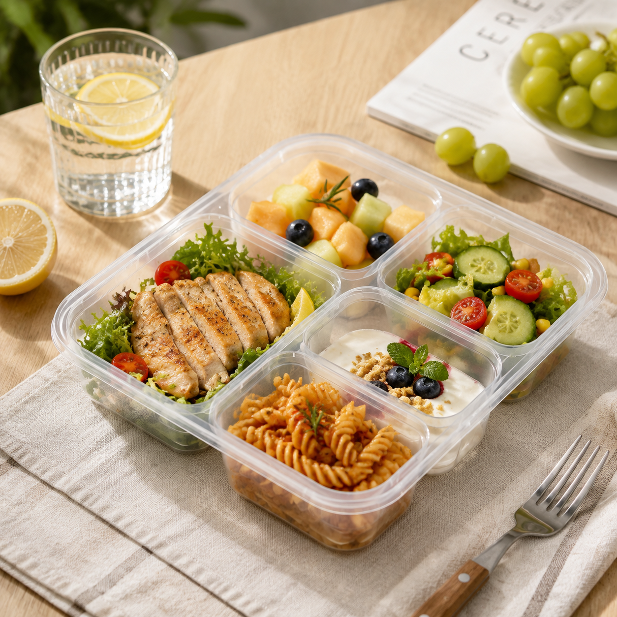 Square Five Section PP Multi Compartment Meal Tray for Large Party Catering
