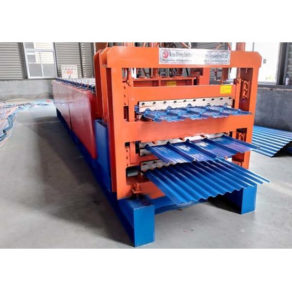 Three Layer Ibr Sheet Roll Forming Machine , Blue / Orange Corrugated Metal Roofing Machine
