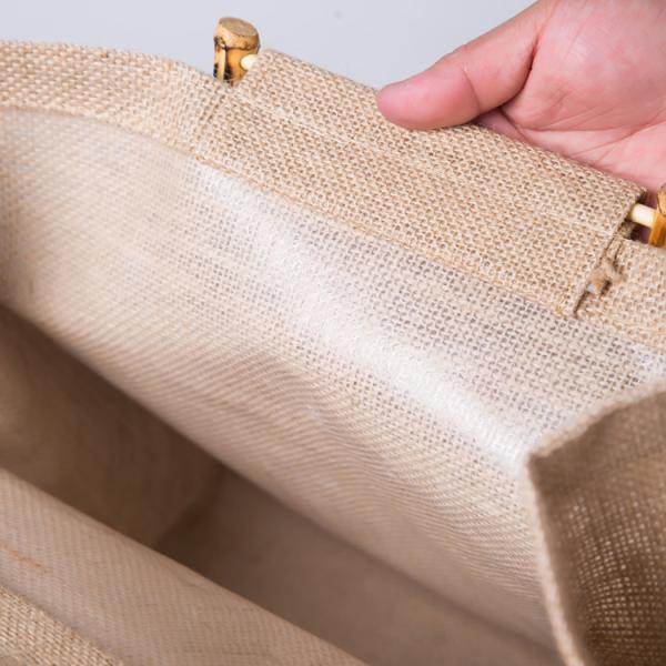 Household Large Cotton Burlap Tote Bag With Leather Handle