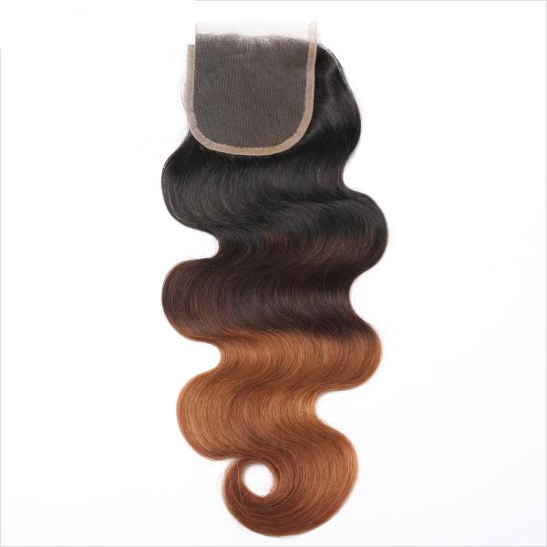 Three Tone Virgin 4x4 Hair Closure , Hand Tied 4x4 Free Part Closure