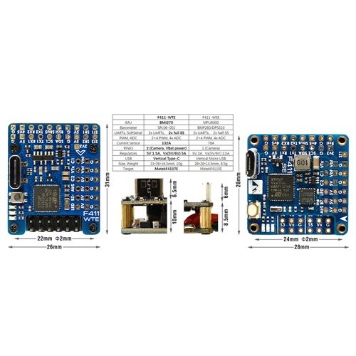 Matek F411-Wte Flight Controller F Wte Osd 2~6s Inav Barometer for Racing Drone Flywing Airplane