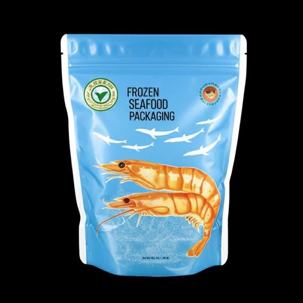 Custom Printed Frozen Seafood Packaging Bag Gusseted Bag With Transparent Window And Moisture-Proof Composite Materials.