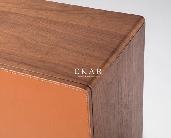 Metal Legs Wooden Dining Room Furniture Modern Sideboard With 2 leather Door