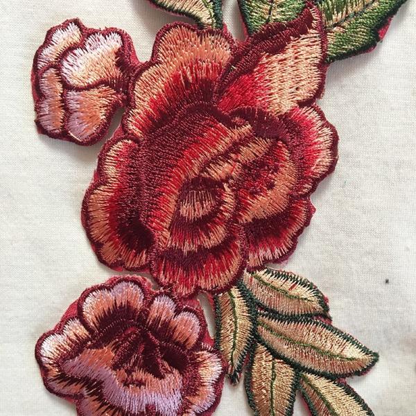Apparel Accessories Red Rose Embroidery Lace Applique Hot  Fix Motif