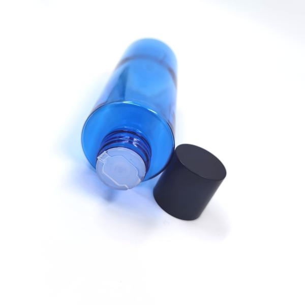 Blue Cylindrical PET Container With Fold Cap Tonic Bottle 100ml 120ml 150ml