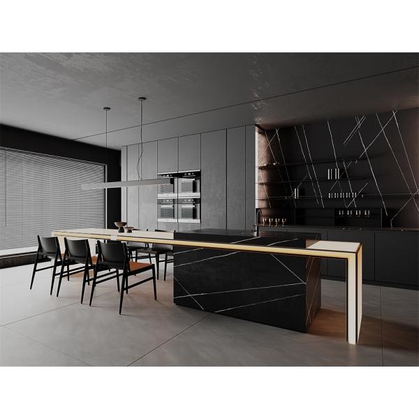 Роскошный 1420x2700 мм фарфоровый сцинтерованный каменный плит для ванной раковины, Мат, глазурь, черный, золотая линия