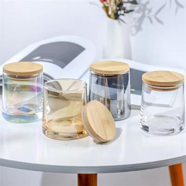 Glass Candle Jar Empty Cup Candle Holder With Wooden Lid Votive Container Bedroom Decoration