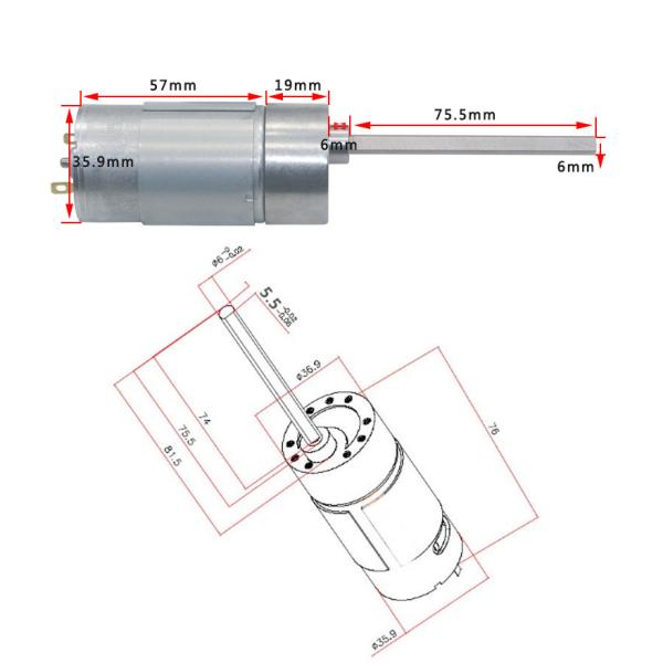 JGB37-555 75.5mm Long Shaft Micro DC Gear Motors High Torque